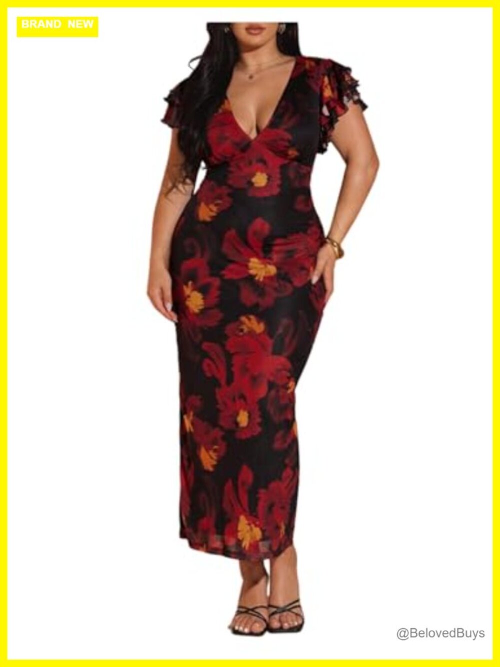 Women's Plus Size Floral Maxi Dress V-Neck Short Sleeve Bodycon Party